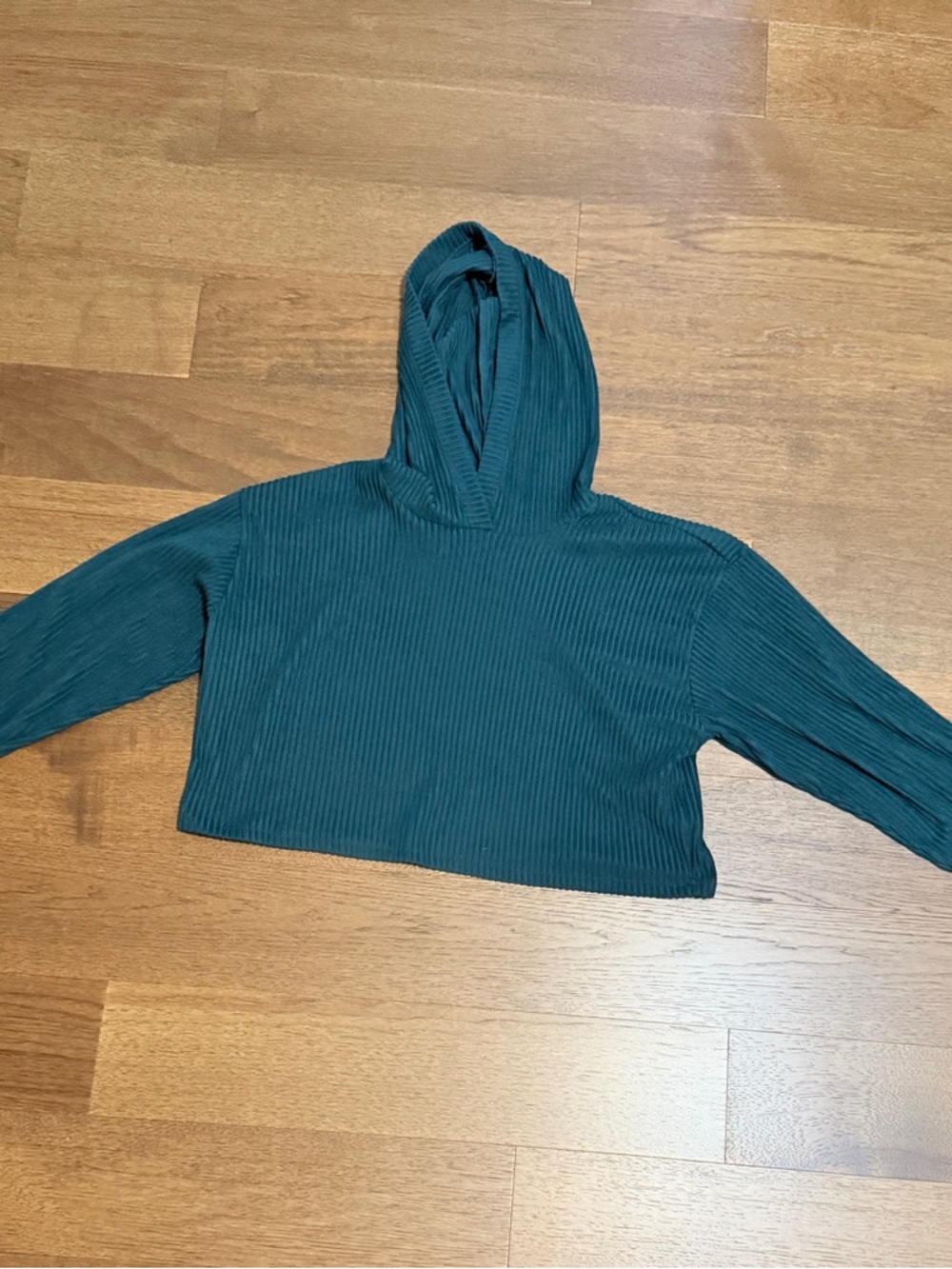 Hollister Teal Ribbed Cropped Hoodie